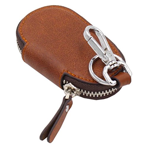 Preisvergleich Produktbild liangery Luxus echtes Leder Schlüssel Fall Halter Taschen Reißverschluss Auto Schlüsselanhänger Cove - braun