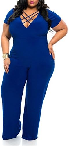 Gabby Kelly Jumpsuits Women Plus Size Solid Color Sexy BandageV Neck StraightJumpsuits Midi Skirt One Step Skirt V Neck Long Sleeve Elastic Waisted Pullover