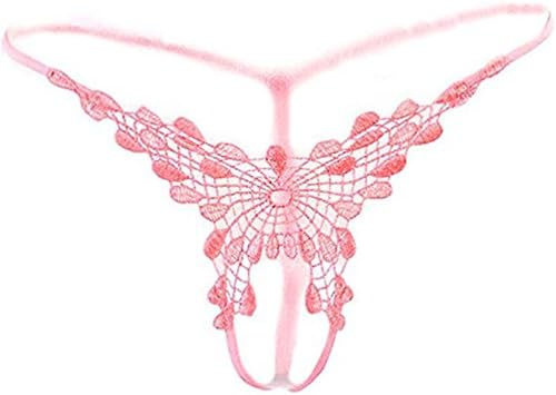 Fueerton Women's Sexy Open Crotch G String Lingerie G String Transparent (Pink)