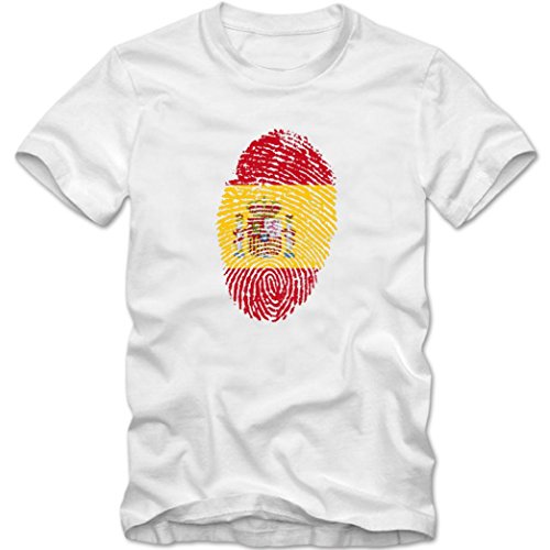 Herren T-Shirt Spain Spanien España Fußball Trikot Fingerabdruck WM EM, Farbe:Weiss;Größe:4XL