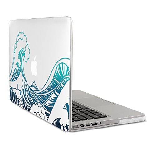 kwmobile Crystal Hülle für Apple MacBook Pro Retina 13" (ab Ende 2012) Hard Case - dünne durchsichtige transparente Schutzhülle Cover Tasche Wellen Design Blau Dunkelblau Transparent