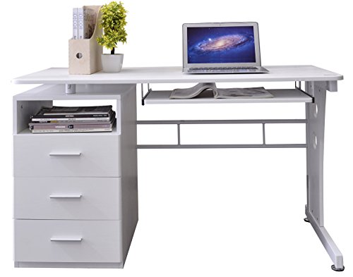 SixBros. Computer Desk - PC Workstation - Office Desk - White - S-352/2073