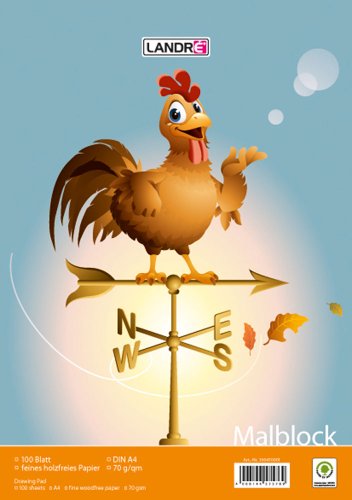 LANDRÉ 100050458 Malblock | 5er Pack | A4 | 100 Blatt | 70 g/m² | holzfrei | kopfgeleimt | Motiv: 3 Tier-Motive sortiert - 2