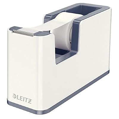 Leitz Dévidoir de Ruban Adhésif, Base lourde, Ruban inclus, Blanc/Gris métallisé, WOW, 53641001