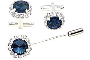 FASHIONITALIAN Spilla per Cravatta con Gemelli per Camicia Blu Rotondo da Uomo Sposo Polsini E SPILLI Camicie Ascot Plastron Made in Italy