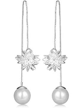 Unendlich U Modisch Eisblume Damen Durchzieher 925 Sterling Silber Perle Ohrhänger Ohrringe DIY Ohrstecker Ohrschmuck...