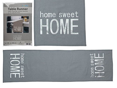 Grauer Tischläufer mit silber/metallicfarbenem Aufdruck Home Sweet Home, 100% Baumwolle, ca. 40 x 140 cm