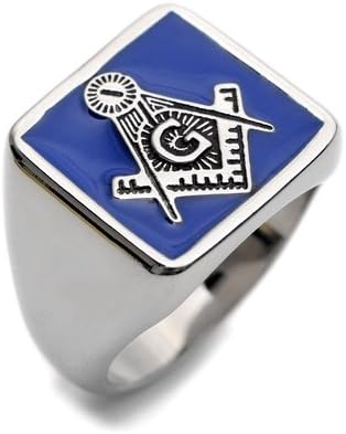 K Mega Jewelry Stainless Steel Blue Masonic Mens Ring Size Q S V W R431 (W)