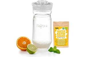 Kefirko Complete WATER KEFIR Starter Kit 1400ml Jar with Organic Grains – make your own Probiotic drinks at home for good gut health and build your immunity. (White)