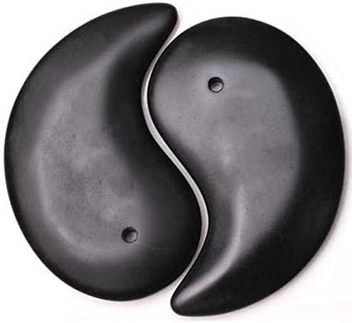 Wispun Si Bin Black Bian Stone Traditional Acupuncture Beauty face Massage Guasha Board "TAIJI" shape 2pce/set