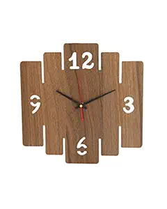 MS ENTERPRISE Square Shape Wooden Wall Clock for Home, Office, Living Room, Bed Room, Kids Room, Kitchen (Brown Sun) (Brown 5P)