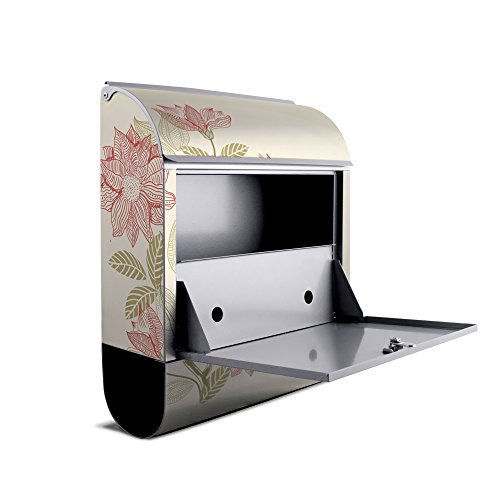Design Briefkasten mit Zeitungsfach, Designer Motivbriefkasten mit Zeitungsrolle kaufen, für A4 Post, groß, bunt, Briefkastenschloss 2 Schlüssel, von banjado Motiv personalisiert Beschriftung Hausnummer Name Motiv Vogelhochzeit - 3