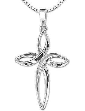 CLEVER SCHMUCK-SET Silberner Anhänger großes Kreuz 28 mm innen offen, bogenförmig elegant geschwungene Form hochglänzend...