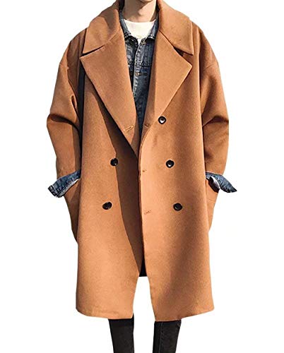 Mens Longsleeve Jacket Double Breasted Coat Long Thick Simple