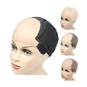 Hair Glueless Wig Cap Ear to Ear Stretch Wig Caps U Part Wig Cap for Making Wigs with Adjustable Straps on the Back Swiss Lace Hairnet (Black M 22 Inch)
