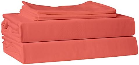 Just Linen 220 Thread Count 100% Cotton Sateen, Deep Sea Coral Color, Queen Bedding Sheet Set with Deep Pocketed Fitted Sheets