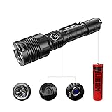【Ultra-brillantez y larga distancia de irradiación】: la T103 está equipada con una bombilla LED CREE XHP35 (importada de EE. UU.) Y está equipada con un reflector de aluminio brillante. La potencia máxima de la linterna es de 1280 lúmenes y la distancia máxima es de 508 metros.