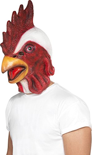 Smiffys, Unisex Hähnchen Gesichtsmaske, Ganzer Kopf, Latex, One Size, Weiß und Rot, 44596