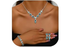Gkaopi Bridal Jewellery Set for Women Rhinestone Necklace Drop Earrings and Crystal Bracelet Set Silver/Red/Blue Wedding Jewelry Set Engagement Bridesmaid Prom Jewellery Sets