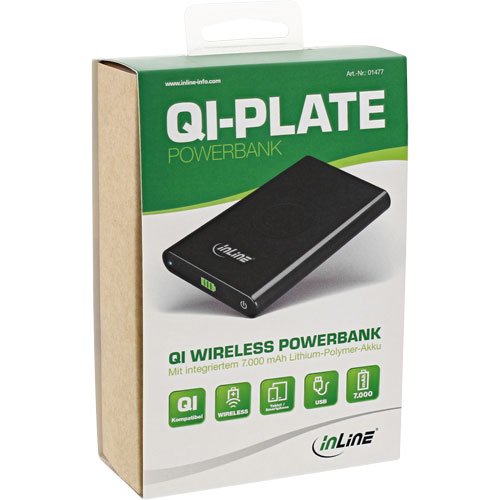 InLine 1477 Qi-Plate Powerbank 7000mAh drahtlos Charging induktiv laden und wiederaufladen schwarz - 5