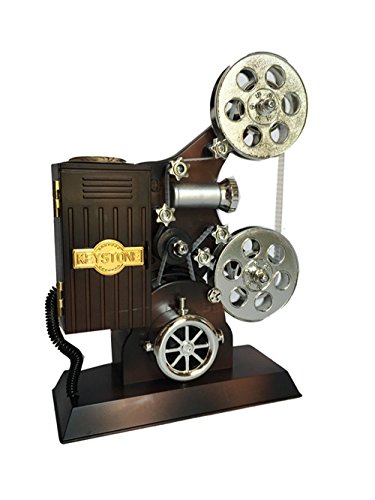 Wind up Music Box Vintage Look Music Box with Jewelry Box - Table Desk Decoration and Gift (Movie Projector, Brown)