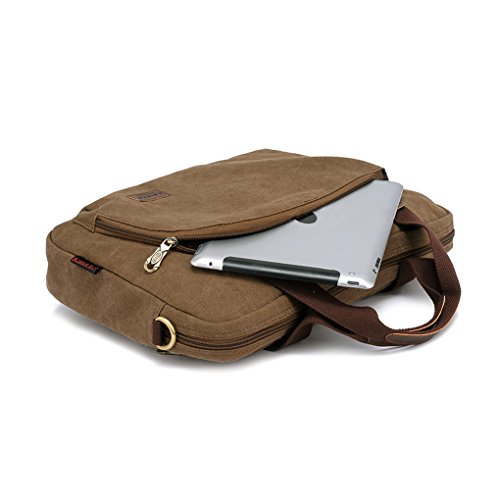 FakeFace Herren Satchel Schultasche Umhängetasche aus Canvas Segeltuch Schultertasche Messenger Bag Cross-Body Tasche Laptoptasche 13-14 Zoll iPad 41 x 30 x 9 CM (Khaki) - 4