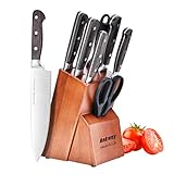 Ankway Ensemble de Couteaux de Cuisine Professionnel, Set de Couteaux de Cuisine Chef avec Bloc en Bois Lot de Couteaux avec Lame en Acier Inoxydable et Poignée Ergonomique en ABS, 8 Pièces
