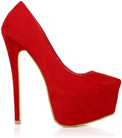 DONNA Red Faux Suede Stilleto Very High Heel Platform Court Shoes Size UK 3 EU 36