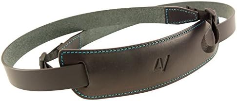 4V DesignClassic Large Handmade Leather Camera Strap w/Universal Fit Kit, Black/Cyan (2CLVV0930BL)