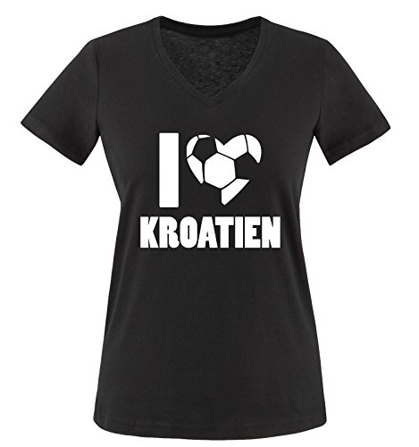 I LOVE KROATIEN – Damen V-Neck T-Shirt – Schwarz / Weiss Gr. S