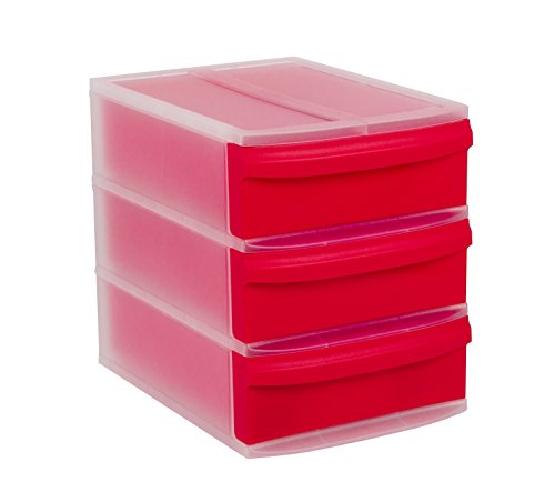 Rotho 1114690001 Schubladenbox Systemix Tower aus Kunststoff, Ablagebox Grösse S, 26,5 x 19,2 x 23,3 cm, transparent / rot