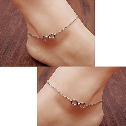 Horaire Fußkettchen Mode Einfach ∞ Symbol Anhänger Legierung FußSchmuck Frau Strand Fußkette Zubehör Ketten,21cm,Silber - 7