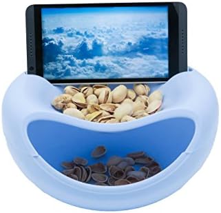 Snack Bowl – Multifunction Removable and Original Gift Idea Gadget – Includes Storage space and a handy floor stand for SmartPhone – Plate 3 in 1 blue