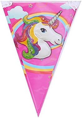 Nighteyes66 Unicorn Theme Party Favours Supplies Decoration Happy Birthday Cake Topper Triangle Flag Banner Paper Cup Plate Hat Box