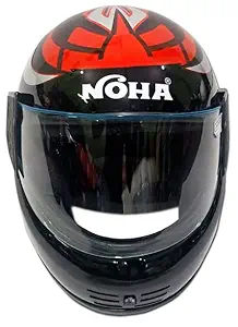 NOHA Full Face Helmet Bike Riding with Normal Plain Visor for Men (Black+RED)?