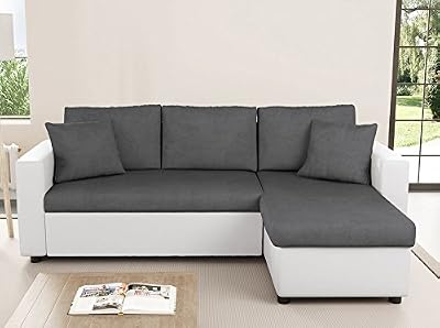 UsineStreet Canapé d'Angle Réversible et Convertible avec Coffre Gris / Blanc Maria