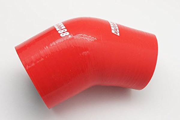 Autobahn88 Codo de manguera de silicona automotriz, acoplador reductor de codo de 45 grados, ID = 1,75" a 2" (45 a 51 mm), longitud de pierna 3,13" (80 mm), espesor pared= 0,16" (4 mm), 3 capas, rojo