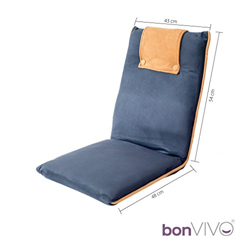 bonVIVO® EASY II, gepolsterter Bodenstuhl mit verstellbarer Rückenlehne zum Wohlfühlen, faltbar und universell einsetzbar zur Meditation, für Seminare, beim Lesen, TV-Schauen oder zum Gaming egal ob für zuhause oder das Büro, in edlem Design, erhältlich in rot, blau oder braun - 6