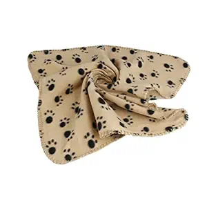 Warm Brown Fleece Blanket Pet Dog Paw Print Pattern Soft Bed Mat (Medium)