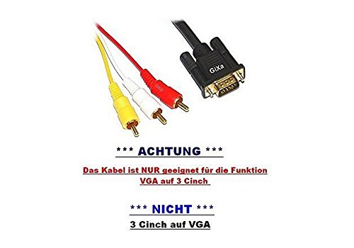 GiXa Technology Adapter YUV Kabel VGA 15 pol auf 3 Cinch / RCA Stecker verbinden Verbindung Audio Video AV TV Kabel Adapter mit Ferrit Störungs Filter 1.40m