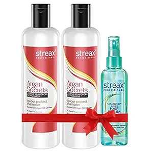 Streax Argan Secret Hair Care Combo Shampoo 250ml + Conditioner 250 ml+ Vitariche Gloss Serum 100 ml,Pack of 3