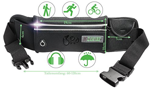 DeCamino Bauchtasche Hüfttasche Lauftasche Schwarz Wasserfest, Für Smartphones bis 5.5 Zoll, Sport, Freizeit & Reise, 1 Stück - 2