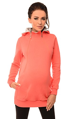Purpless Maternity 2in1 Pregnancy and Discreet Nursing Hoodie with Zips 9052 (UK 12, Coral)