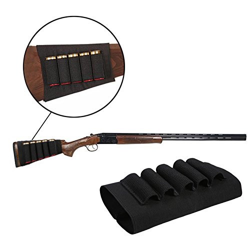 niceEshop TM Porte Cartouche/Etui des Munitions DE 5 Rounds en Nylon Elastique pour Chasse (Noir)