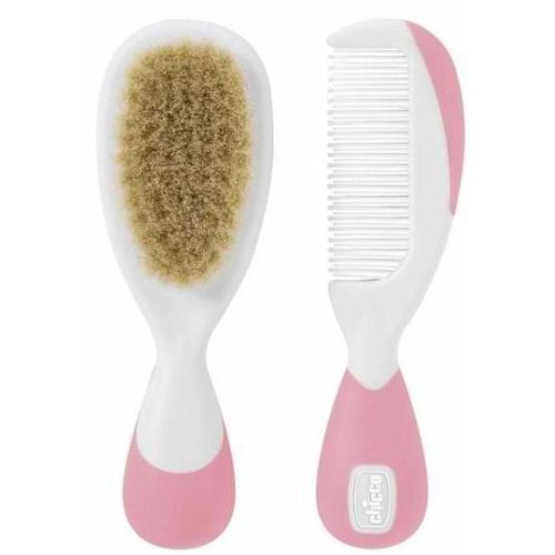 CHICCO BABY SOFT NATURAL BRUSH AND COMB SAFE HYGIENE PINK 0+m