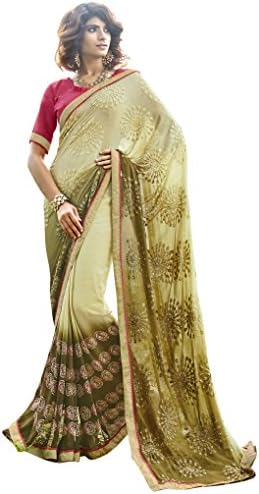 Aagaman Fashions Faux Georgette Art Silk Off White Pink Everyday Wear Embroidered Traditional Sarees Saree
