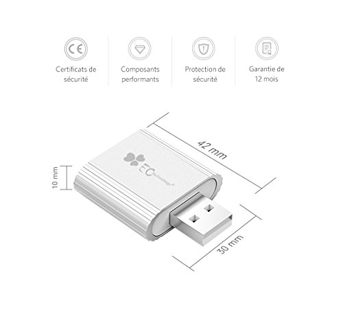 EC Technology Externe USB Soundkarte Aluminium C Media Chipsatz, Kompatibel mit Windows, Mac, Plug & Play-Silber - 2