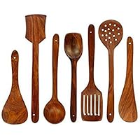 Classic Shoppe Wooden Serving and Cooking Spoons Wood Brown Spoons Kitchen Utensil Set of 7