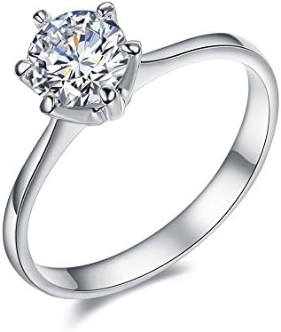 Atistic 18ct Platinum Plated 6 Prongs 1ct Hearts and Arrows Cut CZ Engagement Rings, Size K
