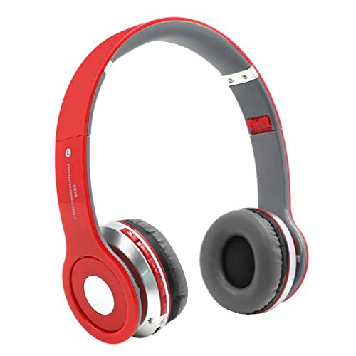 Preisvergleich Produktbild samLIKE Noise Reduction HiFi-Kopfhörer Bluetooth Kabellos Headphone Unterstützung TF-Karte Headset mit Mikrofon Speaker für iPhone, Android Smartphones PC und MP3 Players usw ( Rot)